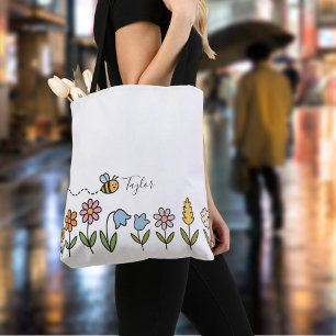 Bee and Colourful Flowers Personalized Gift Tote Bag
