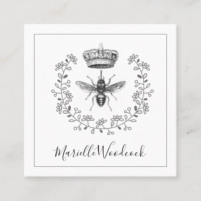 Bee And Crown Laurel Logo Square Business Card (Front)