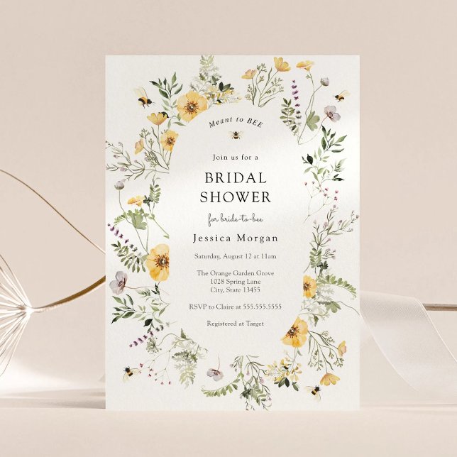 Bee and Delicate Wildflower Bridal Shower Invitation (Creator Uploaded)