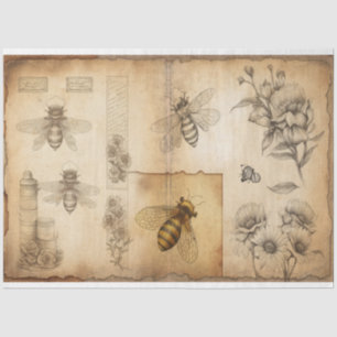 Bee and Floral Sketches Ephemera Tissue Paper