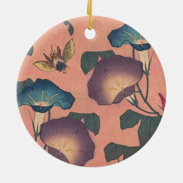 Bee and Flower Japanese Asian Art Ceramic Ornament (Back)