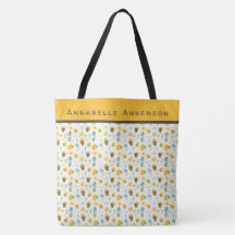 Bee and Flower Pattern Personalize Tote Bag
