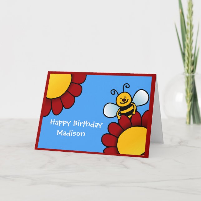 bee and flowers Happy Birthday card (Front)