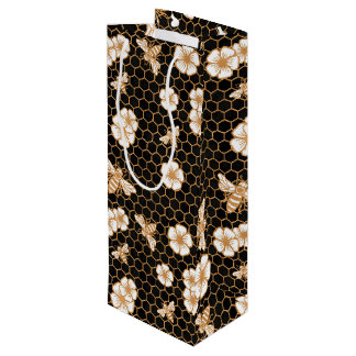Bee and Flowers Pattern Wine Gift Bag