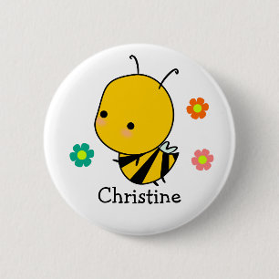 Bee And Flowers Personalized 2 Inch Round Button