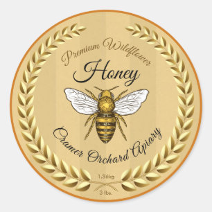 Bee and Garland Amber Honey Classic Round Sticker