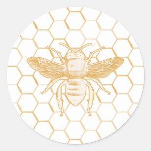 Bee and Golden Honeycomb Pattern 2 Classic Round Sticker