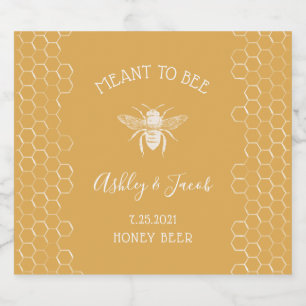 Bee and Golden Honeycomb Pattern Beer Bottle Label