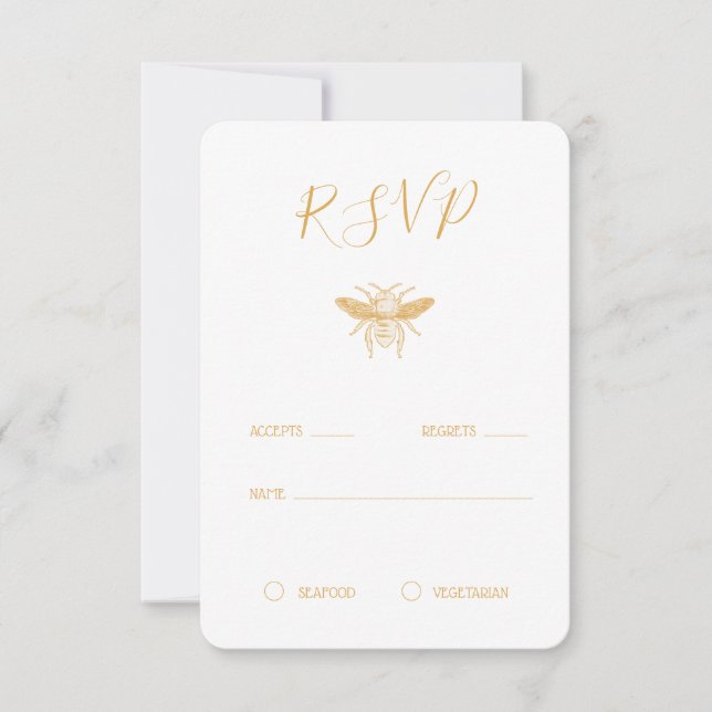 Bee and Golden Honeycomb Pattern RSVP 2 Card (Front)