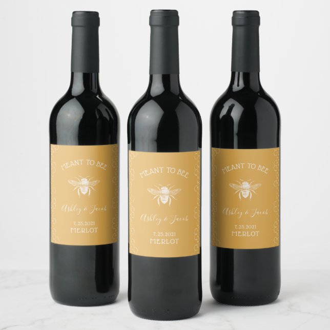 Bee and Golden Honeycomb Pattern Wine Label (Bottles)