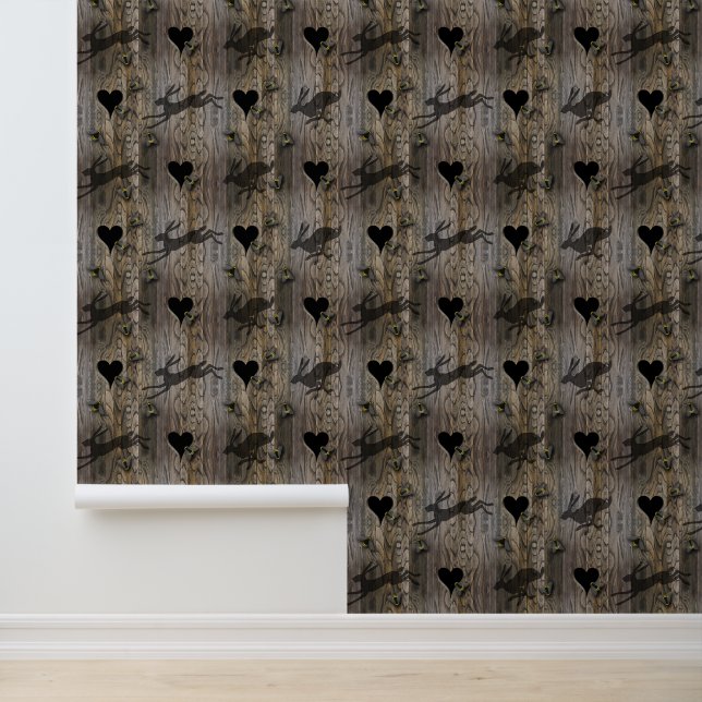 Bee and Hare Silhouette on realistic Wood Wallpaper (Application)