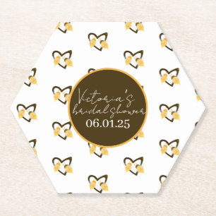 Bee and Heart Yellow Brown Bridal Shower  Paper Coaster