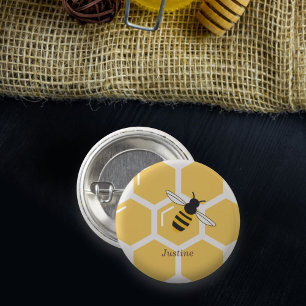 Bee and Honeycomb 1 Inch Round Button