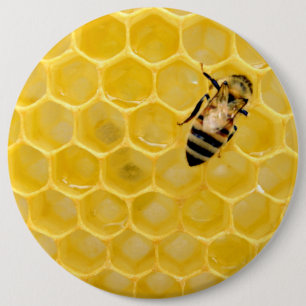 bee and honeycomb 6 inch round button
