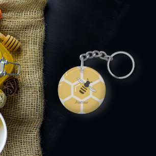 Bee and Honeycomb Keychain
