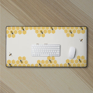 Bee and Honeycomb Pattern Desk Mat