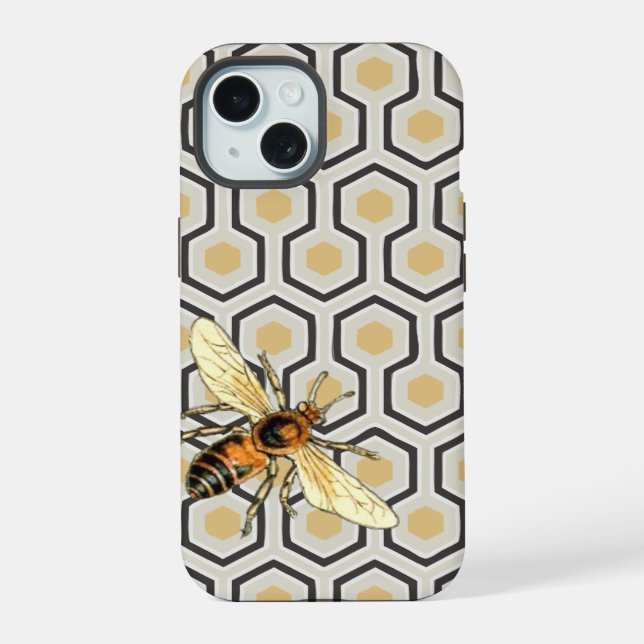 Bee and Honeycomb Pattern iPhone 15 Case (Back)