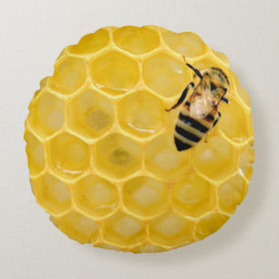bee and honeycomb round pillow