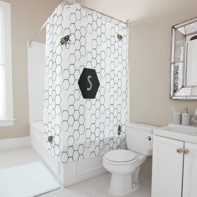 Bee and Honeycomb Shower Curtain (In Situ)