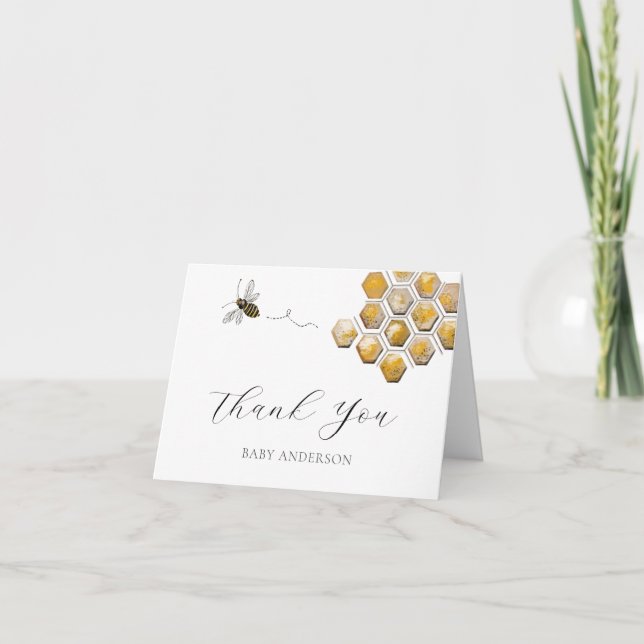 Bee and Honeycomb Thank You Note Card (Front)