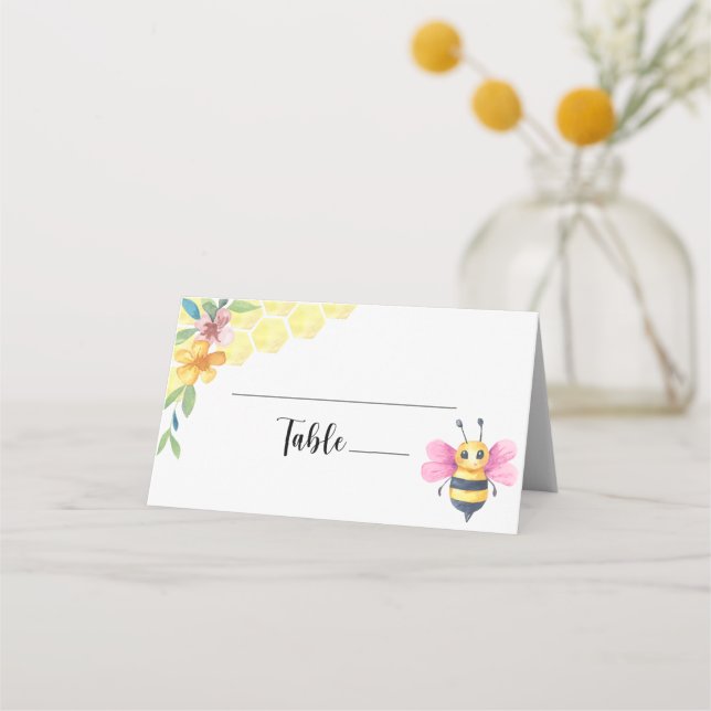 Bee and honeycombs floral place card (Front)