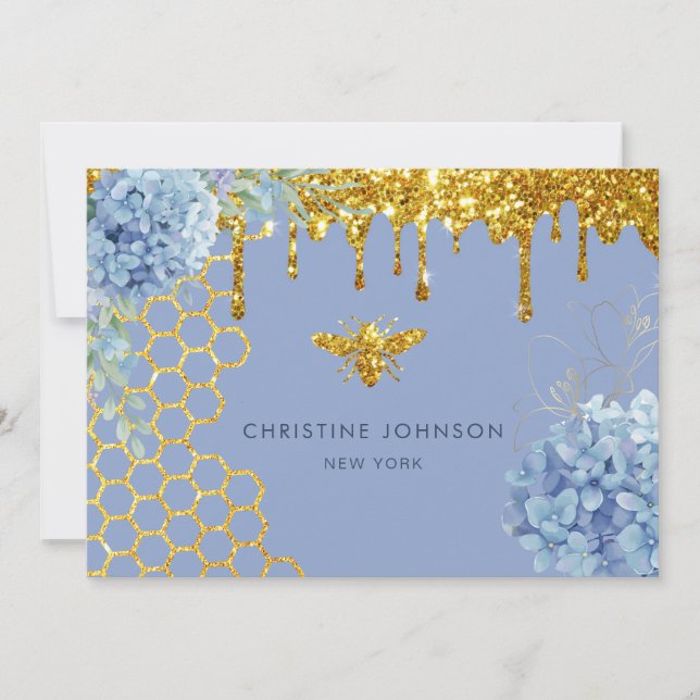 bee and hydrangea flowers invitation (Front)