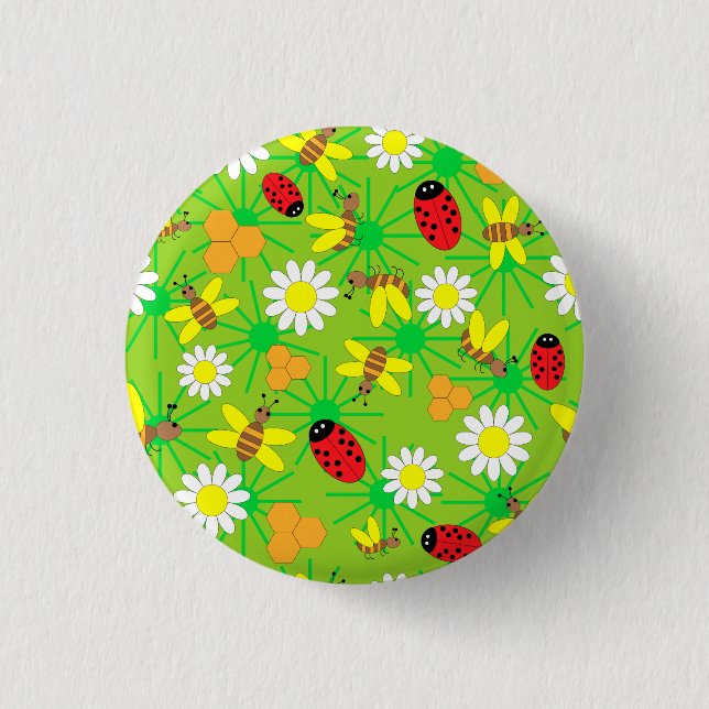 Bee and lady bug pattern.ai 1 inch round button (Front)