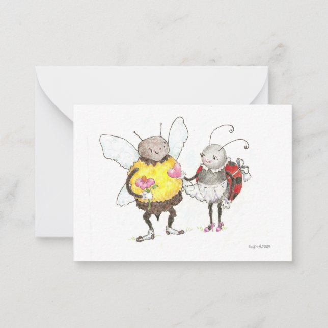 bee and ladybug tiny valentine note card (Front)