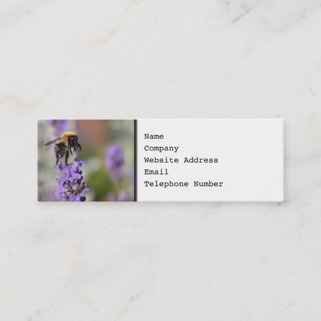 Bee and Lavender Flowers. Mini Business Card (Front)