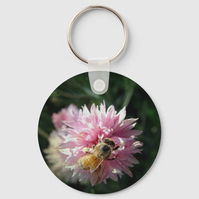 Bee and Pink Flower Keychain (Front)