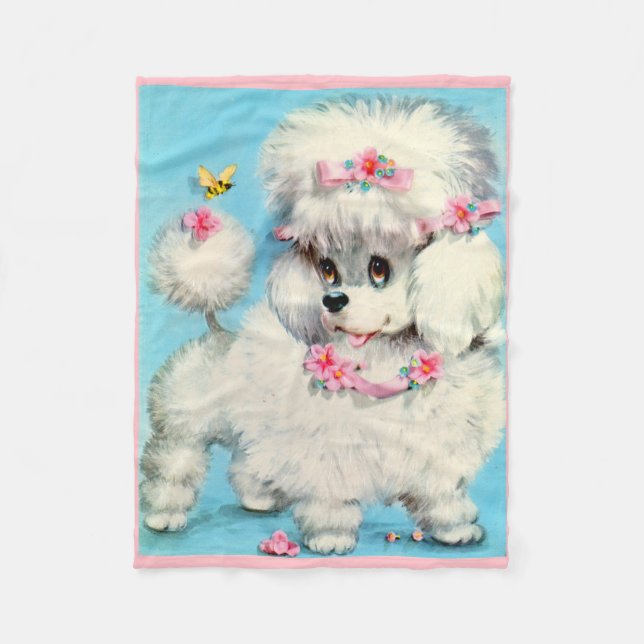 bee and poodle puppy fleece blanket (Front)