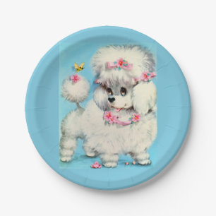 bee and poodle puppy print paper plate
