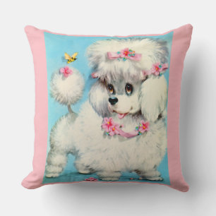 bee and poodle puppy print throw pillow