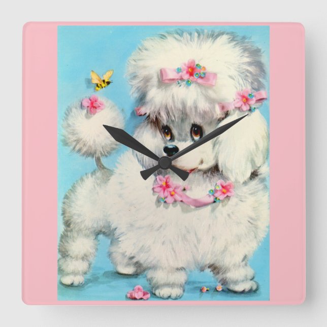 bee and poodle puppy square wall clock (Front)