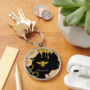 Bee and roses keychain