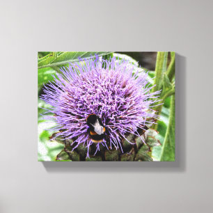BEE AND THE ARTICHOKE FLOWER CANVAS PRINT