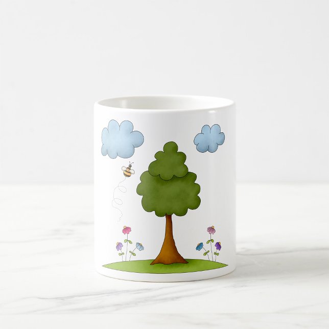 Bee and Tree Nature Scene with Flowers and Clouds Coffee Mug (Creator Uploaded)
