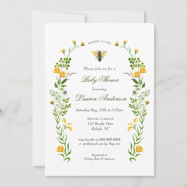 Bee and Wildflower Baby Shower Invitation (Front)