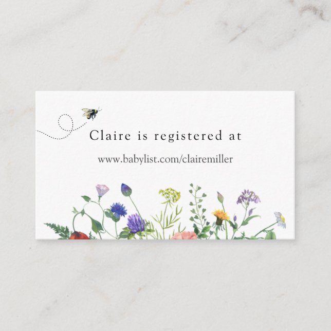 Bee and Wildflower Baby Shower Registry  Enclosure Card (Front)