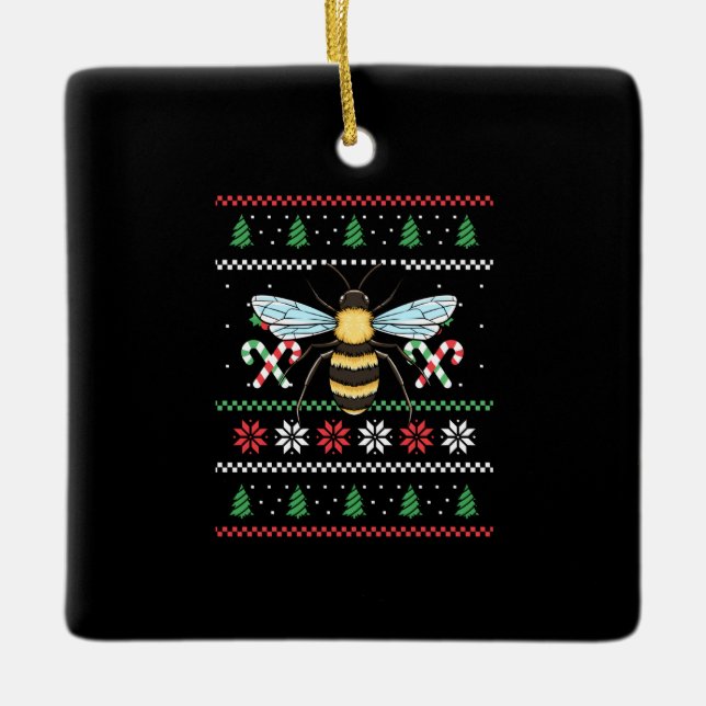 Bee Animal Bee Ugly Christmas Ceramic Ornament (Front)