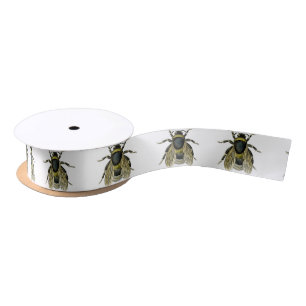 Bee antique illustration satin ribbon
