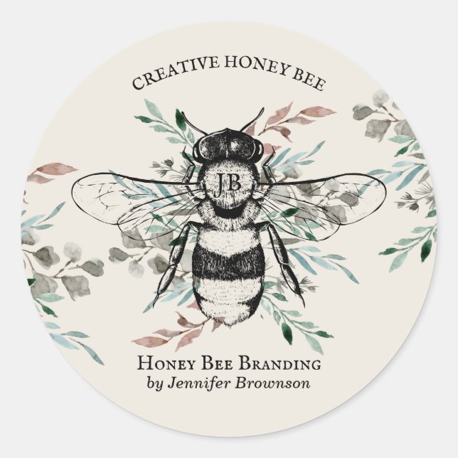Bee Apiary Flower Honey Ivory Boho Blush Classic Round Sticker (Front)