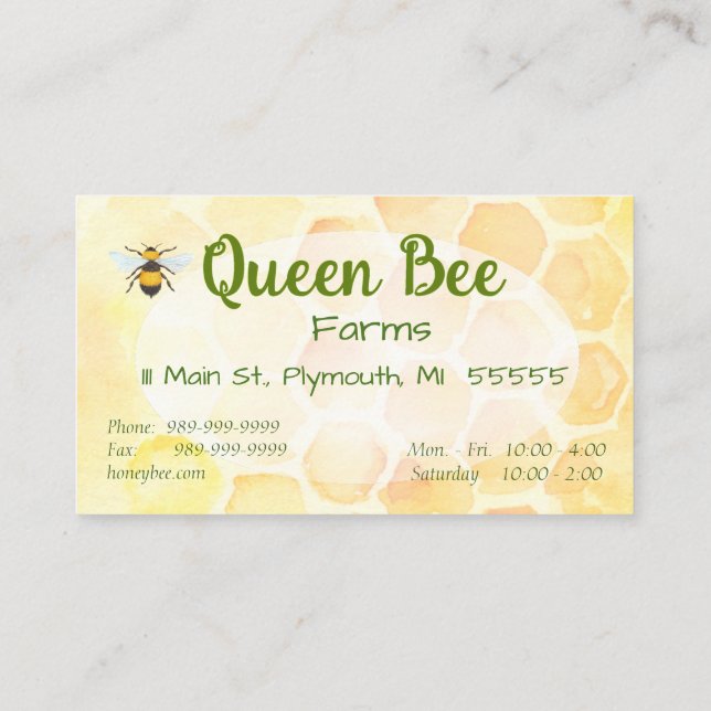Bee Apiary Honey Jar Business Cards (Back)