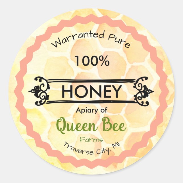 Bee Apiary Honey Jar Stickers (Front)