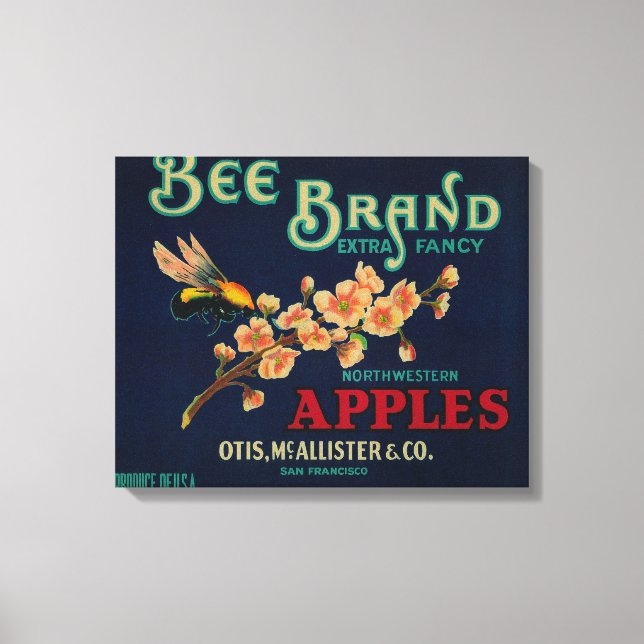 Bee Apple Crate Label Canvas Print (Front)