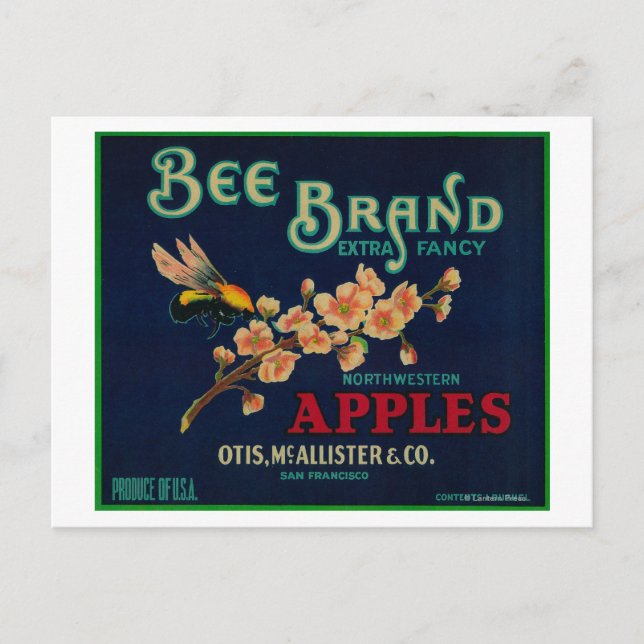 Bee Apple Crate Label Postcard (Front)