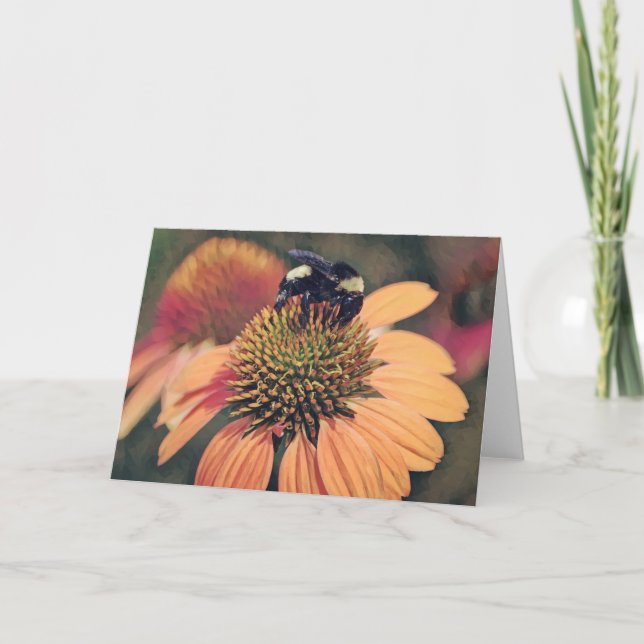 Bee Art Bee on Orange Coneflower Art Note Card (Front)