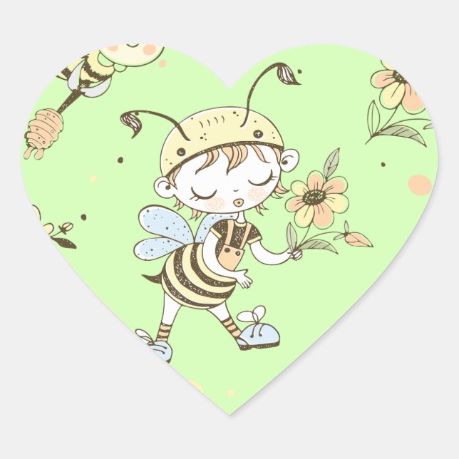 Bee Artwork Heart Sticker (Front)