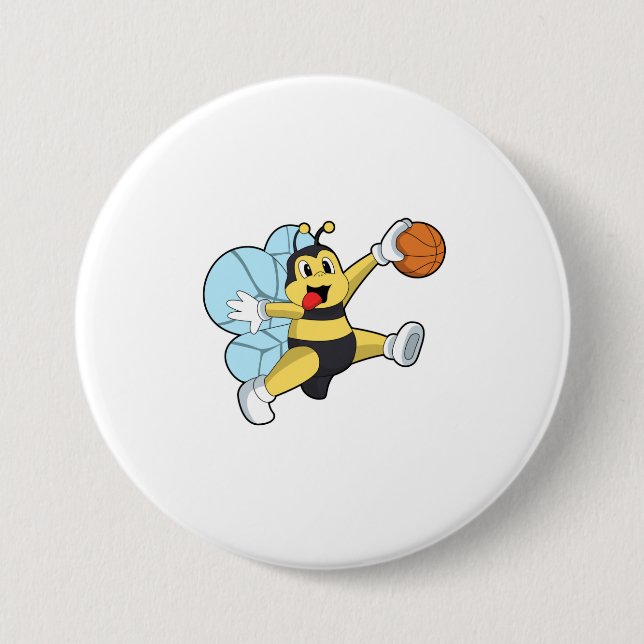 Bee as Basketball player with Basketball 3 Inch Round Button (Front)
