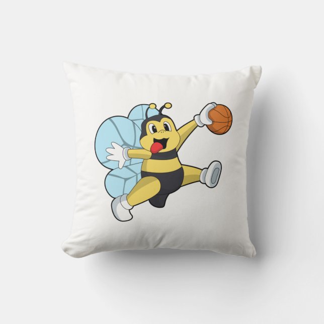 Bee as Basketball player with Basketball Throw Pillow (Front)